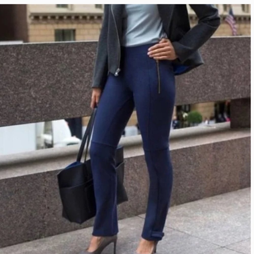 Betabrand Dress Yoga Riding Snap Ankle Zip Pocket Pant Navy Blue S W0385-NY